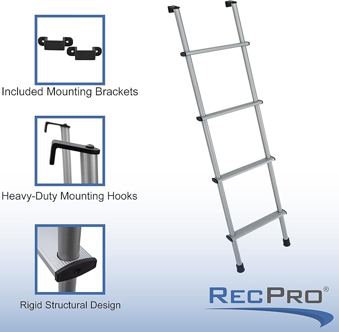 RecPro RV Bunk Ladder 52" | Black or Silver Color Options | Mounting Brackets Included | Aluminum | Made in USA (Silver)