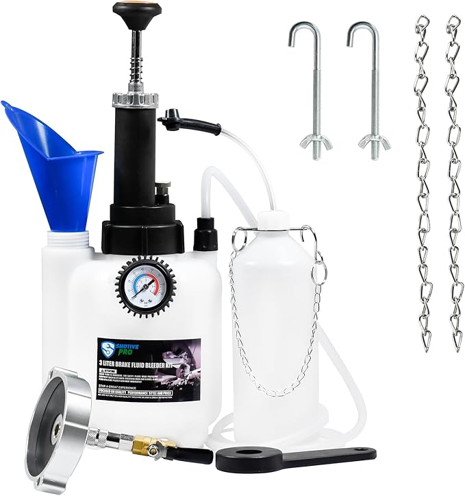 3L Manual Brake Bleeder Fluid Pump and 1L Waste Oil Bottle, One Man Professional Brake Bleeder Kit Suitable for Acura/GEO/GMC/KIA/VW/Hyundai/Range Rover/Toyota/Honda/Nissan