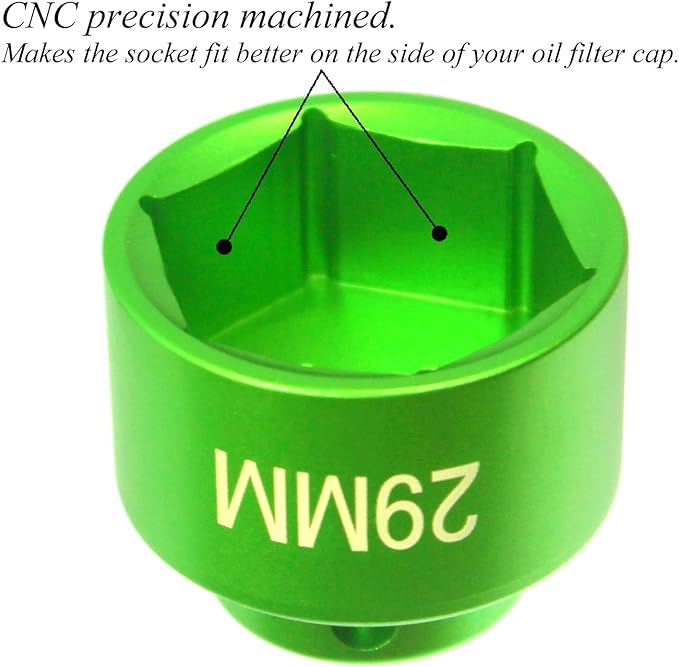 29mm oil filter socket wrench, 1-1/8 Inch-Aluminum low profile 6-point 3/8" Drive,for Dodge Cummins Housing Canister Cap,for also other 29mm fuel filter/oil filter Cap Removal Tool