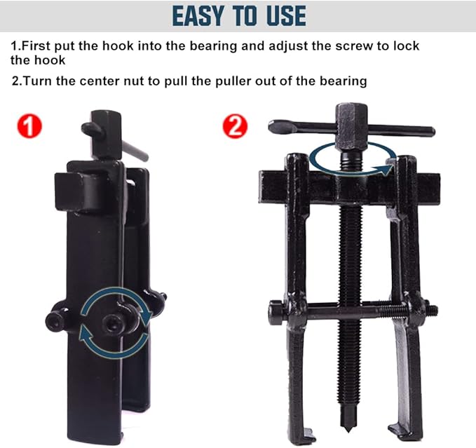4 Bearing Puller 2'' 3'' 4'' 6'' with 2 Jaws Bearing Puller Tool Adjustable, Chrome Vanadium Steel Bearing Gear Puller Kit Hand Remover Tool Pump Pulley Remover for Wheel, Motorcycle, Bearings, Gears