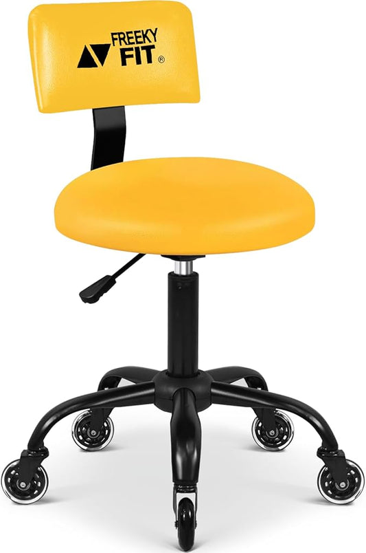 Rolling Shop Stool with Wheels,Mechanic Garage Stool Chair with Adjustable Height 15.55"-18.3",Heavy Duty Swivel Roller Seat for Garage,Salon and Tattoo Beauty, Yellow
