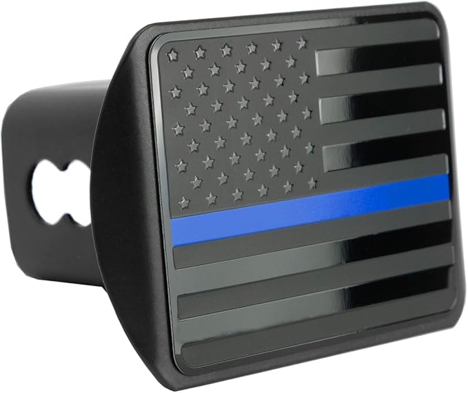 eVerHITCH USA American Flag Metal Hitch Cover (Fits 2" Receivers, Black Flag with Thin Blue line)