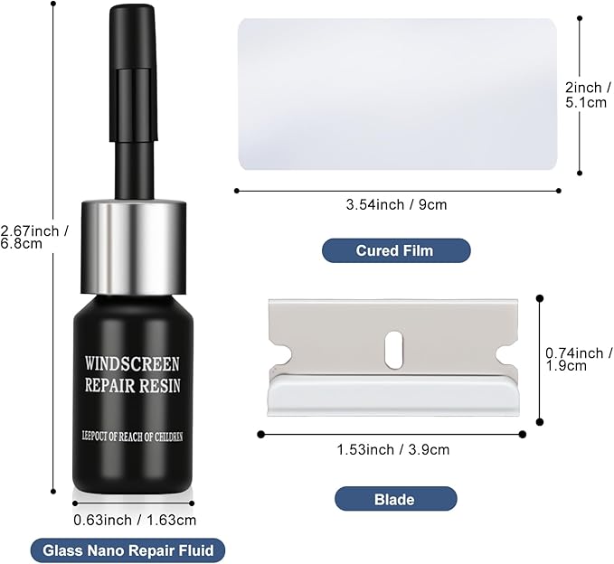 Car Windshield Crack Repair Kit,2Pcs Cracked Windshield Repair Kit, Rock Chip Repair Kit Windshield Chip Repair Kit Quick Fix for Chips, Cracks, Star-Shaped (Black, 2pcs)