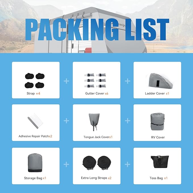 RV Cover for 14-16 ft Travel Trailers, 7 Layers Heavy Duty Camper Cover, Weatherproof & UV Resistant Motorhome Trailer Cover with Gutter & Tongue Jack Covers