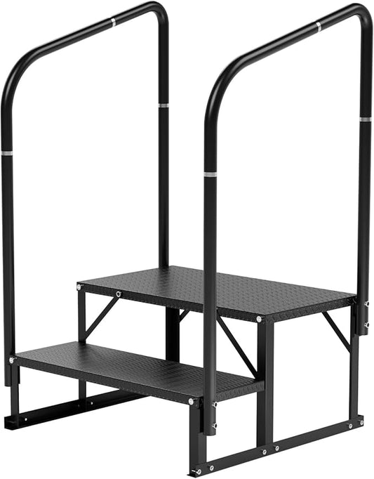 RV Steps, 2-Steps RV Stairs with Handrail Hot Tub Steps Camper Steps, Non-Slip Steps Outdoor Stairs for RV, Trailer, Mobile Home Stairs, Outdoor Spa