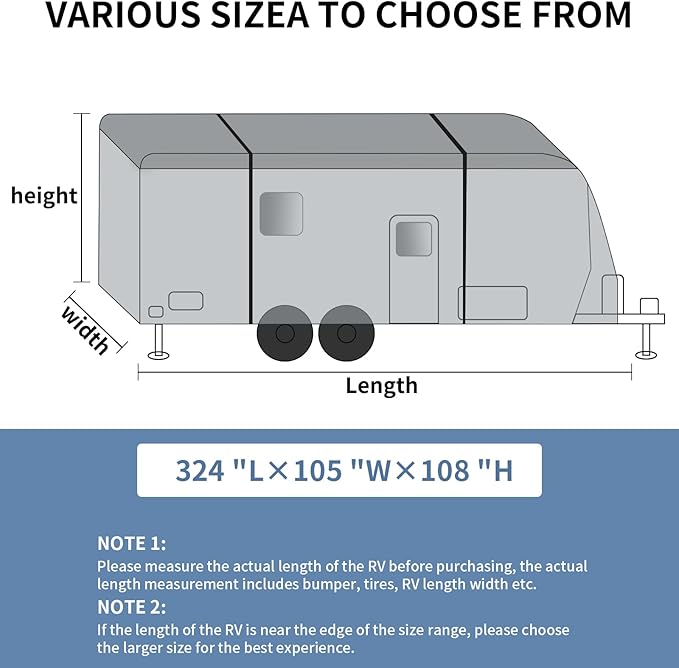 Travel Trailer RV Cover - Upgraded Anti-UV Winter Camper Fits 24-27 ft, Utility 5 Layers Heavy Duty with Tongue Jack Cover, Extra Windproof Straps