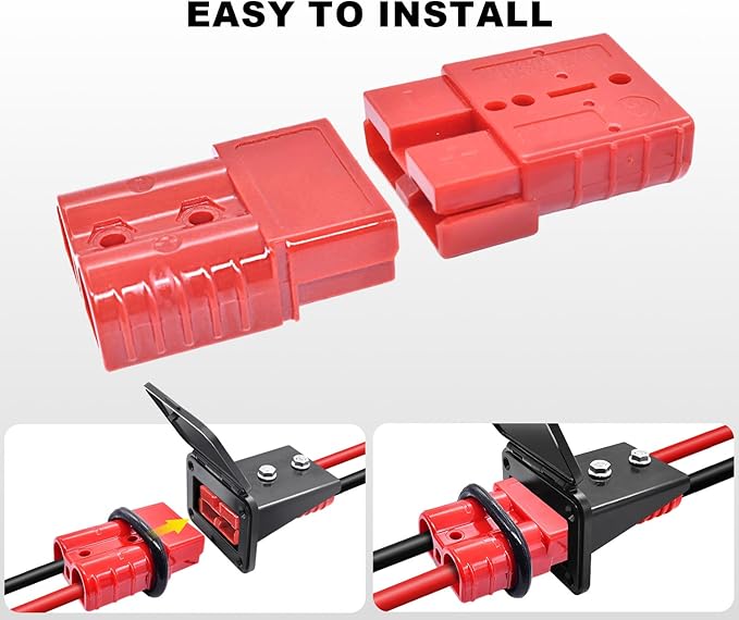 GZSH Anderson Plug 4PCS 50A Quick Connect Wire Connectors with Mount and Cap 12-6 AWG Battery Quick Disconnect 12V-36V Battery Quick Connect Waterproof SB50 for Car RV Trunk Boat Winch