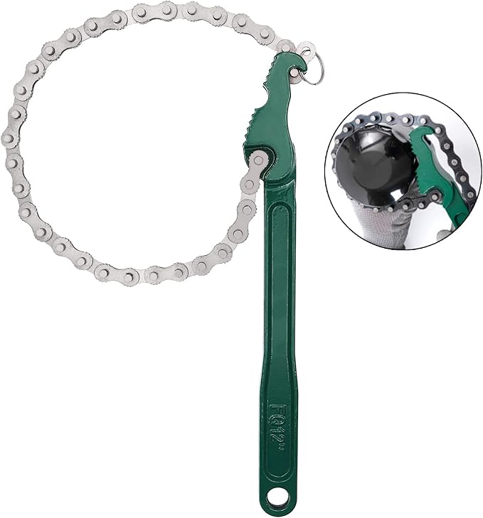 Jeemiter Heavy Duty Ratcheting Chain Wrench, 12 Inches Automotive Oil Fuel Filter Chain Wrench fits 1.5" to 6" Diameter Pliers Adjustable Removal Remover Tool