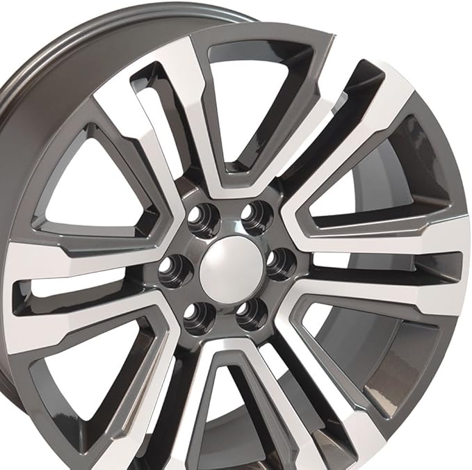 OE WHEELS CV44 22x9 Denali Style Wheels - Gloss Gunmetal 22 Inch Rims Set of 4, 6x139.7 Wheels - Optional TPMS & 285/45R22 Tires and Rims Packages - Fits GM Trucks & SUVs (Dueler Alenza H/L)