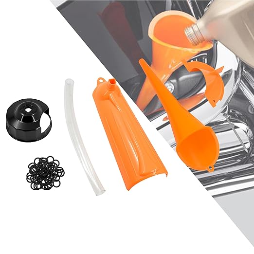 HDBUBALUS Oil Change Kit for Harley Tool Primary Case Funnel + Crankcase Fill Funnels + Oil Filter Cap Wrench + Drip-Free Oil-Filter Set (Oil Funnel Set w/ 50pcs O Rings)