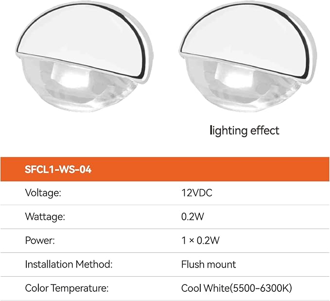 SEAFLO 04 Series LED Oblong Courtesy Light – Cool White, 12V, 0.2W, IP67, Compact Flush Mount Marine Step/Deck Accent Light for Boats/RV/Caravan, Durable PC Housing, 1.78”x1.25”x0.81”, 4-Year Warranty