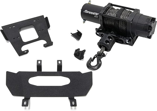 SuperATV 6000 LB Winch with Heavy Duty Winch Mounting Plate for 2021+ Polaris RZR Trail 900 / S 900 / S 1000 | 3/16" Steel Plating | Laser Cut and CNC Brake Press Bent Steel Construction