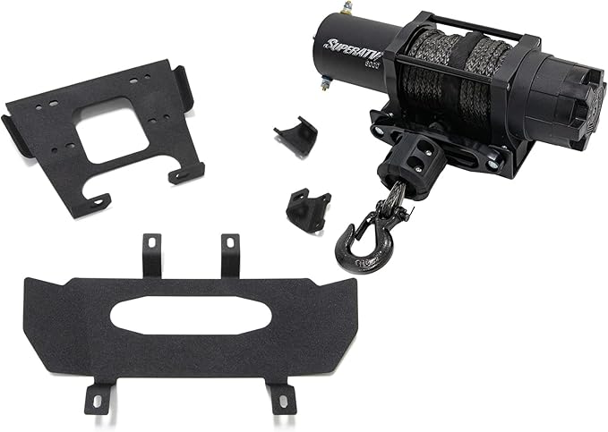 SuperATV 6000 lb Black Ops Winch with Heavy Duty Winch Mounting Plate for 2016 Polaris RZR XP Turbo/RZR XP 4 Turbo | Complete RZR Winch Kit Ready for Install