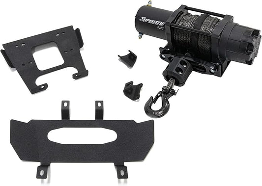 SuperATV 6000 lb Black Ops Winch with Heavy Duty Winch Mounting Plate for 2016 Polaris RZR XP Turbo/RZR XP 4 Turbo | Complete RZR Winch Kit Ready for Install