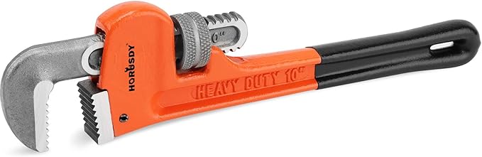 HORUSDY 10-Inch Heavy Duty Straight Pipe Wrench, Quick-Adjust Sturdy Plumbers Wrench with Soft Grip Handle, Straight Jaw Plumbing Tool for Pipe, Household Use, Vehicle Repair
