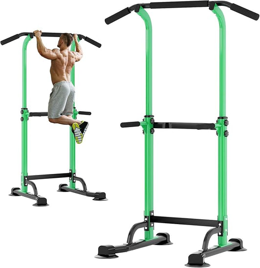 soges Power Tower Pull Up Bar Station, Free Standing Pull Up Rack Dip Station for Home Gym, Height Adjustable Home Strength Training Fitness Workout Equipment