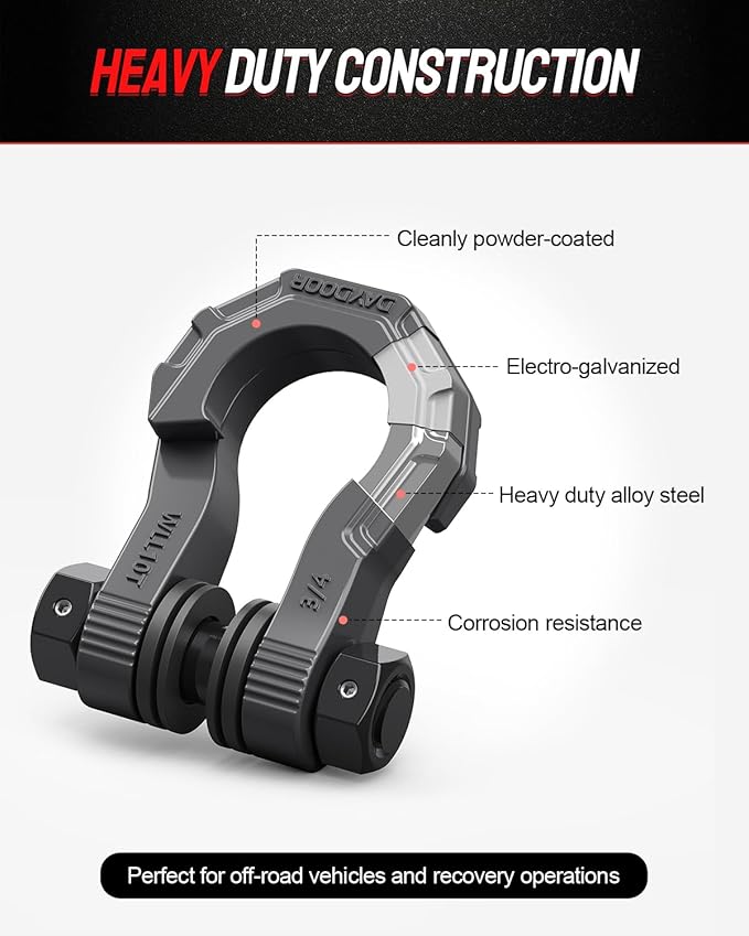 DAYDOOR 3/4" D Ring Shackles, Heavy Duty D Ring Shackles with 7/8 Pin, 45,000 lbs Break Strength Easy Open Towing Shackle for Off-Road Recovery, Winch, Trucks, Jeep, SUV & ATV (2 Pack)(Gray)