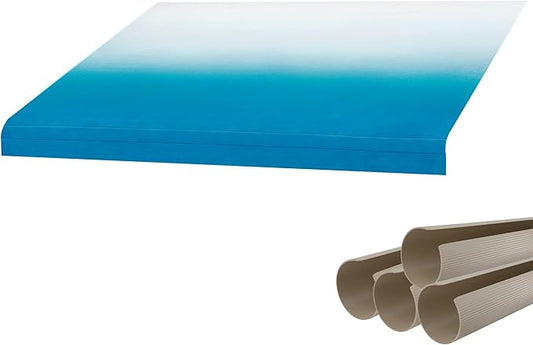 RecPro RV Awning Fabric with Awning Cover Kit | 12-22 Foot Camper Awning | Ocean Blue | 8' (96") Awning Replacement | Heat Sealed | 3 Year Warranty (16 Feet (15'1" Actual), Tan Awning Cover)