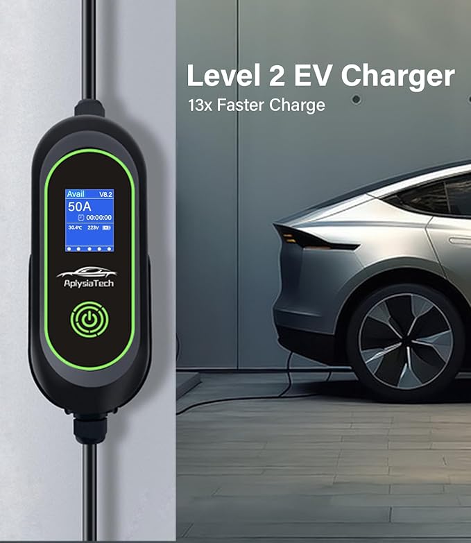 Level 2 Fast EV Charger, 240V, 50Amp, 12KW Adjustable Current & Schedule Charging,Wall Mount Electric Vehicle Charging Station,SAE J1772 Charger, NEMA14-50P with 25ft Premium Cable.