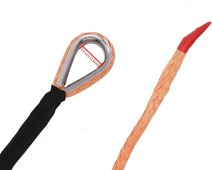 Ucreative 3/16 Inch x 50 Feet Synthetic Winch Line Cable Rope 8,350LBs with Black Protecing Sleeve for ATV UTV (Orange)