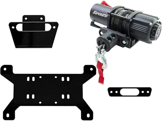 SuperATV 4500 lb Black Ops Winch with Heavy Duty Winch Mounting Plate for 2013+ Can-Am Maverick (See Fitment) | Made With 3/16” Steel Plating |Complete kit ready for install