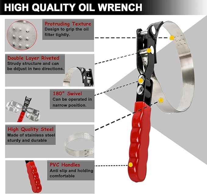 Small Swivel Oil Filter Wrench, Oil Filter Removal Tool, Adjustable Filter Wrench Fits Filter from 2-3/4" to 3-1/3" for Cars, Motorcycles and Lawn-mower