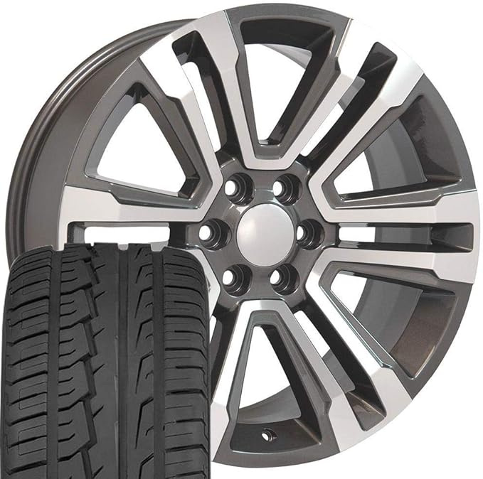 OE Wheels CV44 22 Inch Rims and Tires Fit Yukon Denali Style 6x139.7 22x9 Gloss Gunmetal Machined - Hollander 5822 - iMove Gen 2 SUV 285/45-22 (Set of 4)