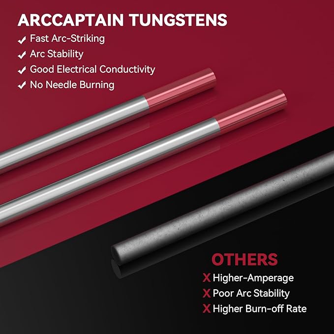 ARCCAPTAIN TIG Welding Tungsten Electrode 10-Pack 1/8"x 7"(Red, WT20/EWth-2)