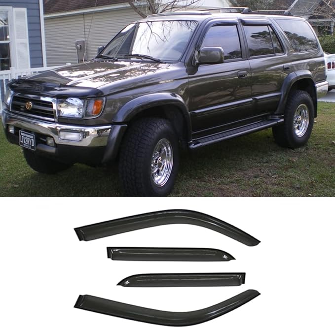 Original Side Window Wind Vent Deflector fit for 1996-2002 Toyota 4Runner,4pcs Outside Mount Tape-On Nice Sun Rain Guards Set,Dark Smoke Window Visor 94751
