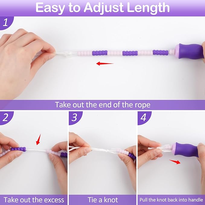 Jump Rope for Kids, Adjustable Jump Ropes for 4 5 6 7 8 10 12, Tangle Free Jumping Rope Age 8-12, Segmented Soft Beaded Skipping Rope for Women Fitness