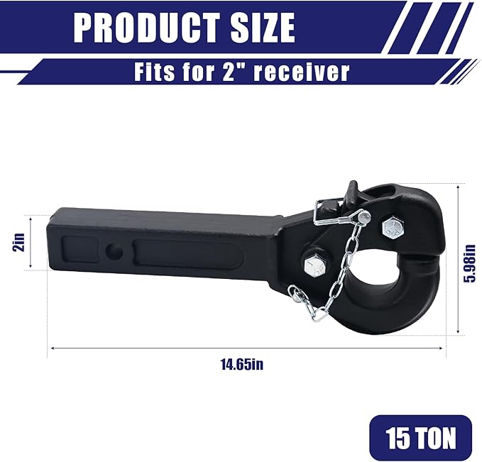 Jextra Pintle Hitch 15 ton Suitable for 2 Inch Pintle Hitch Receiver and Hitch Receiver Pin Lock Black Powder Coat 33000LB