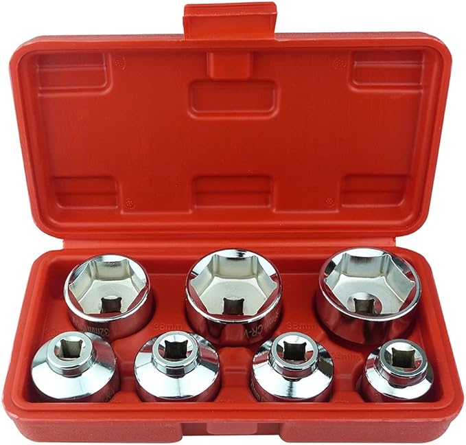 Oil Filter Socket Set, Oil Filter Wrench Set includes 24mm,27mm,29mm,30mm,32mm,36mm,38mm,7-Piece Filter Tool Kit for Mercedes Benz,VW,BMW etc.