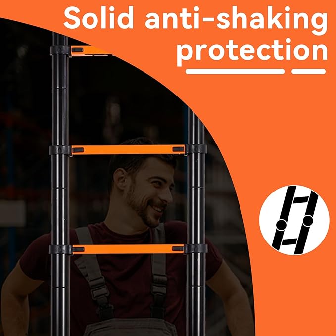 12.5FT Telescoping Ladder, Aluminum Extension Ladder w/Triangle Stabilizers and Non-Slip Feet, Multi-Purpose Retractable Ladder for Home, Work and Outdoor, 330lbs Capacity Orange