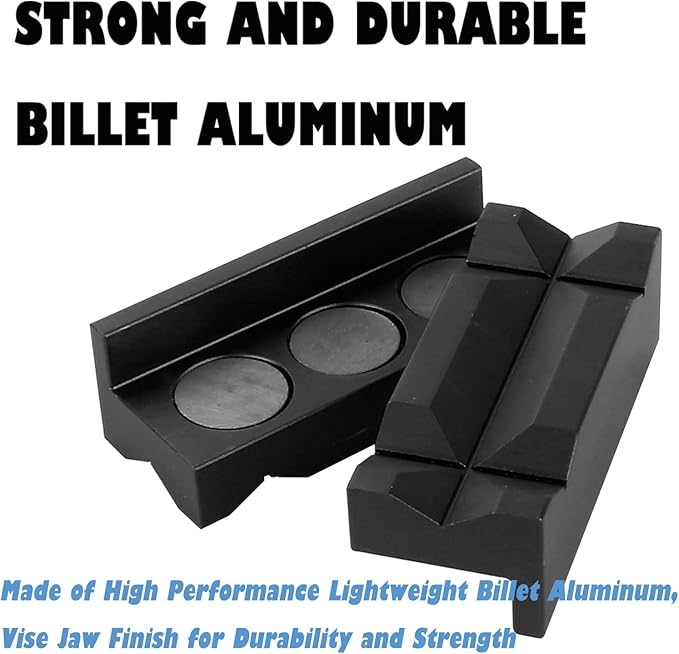 BARTOO Aluminum 4" Vise Jaws Pads, Magnetic Reversible Pipe Vise, AN Fitting Vice Jaw Covers, Professional Grade Multi-Purpose Vise Jaw Protective Inserts for Any Metal Bench Vice (4", Black)