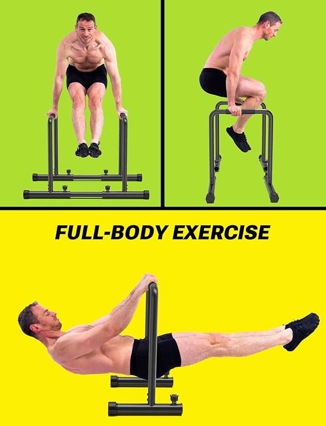 YOLEO Adjustable Dip Bar- 1100lbs Dip Station Portable Functional Fitness Bar with Safety Connector, Heavy Duty Dip Stand Body Press Bar Parallette Exercise Bar Workout Equalizer for Calisthenics