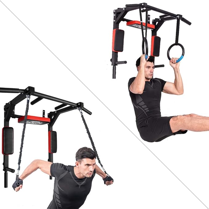 Multifunctional Wall Mounted Pull Up Bar, Heavy Duty Steel Chin Up Bar,Dip Station for Indoor Workout