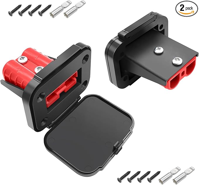 GZSH Anderson Plug 2PCS 50A Quick Connect Wire Connectors with Mount and Cap 12-6 AWG Battery Quick Disconnect 12V-36V Battery Quick Connect Waterproof SB50 for Car RV Trunk Boat Winch
