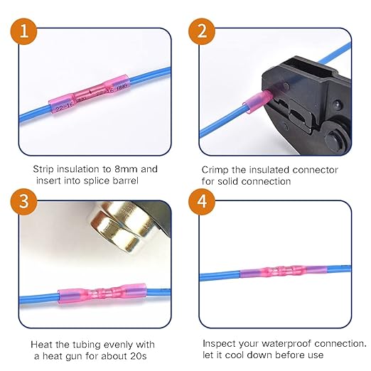 1000 Pcs Heat Shrink Butt Connectors, 22-16 AWG Marine Grade Insulated Crimp Wire Connectors, Waterproof Electrical Connectors Butt Splice for Boat Truck Wiring