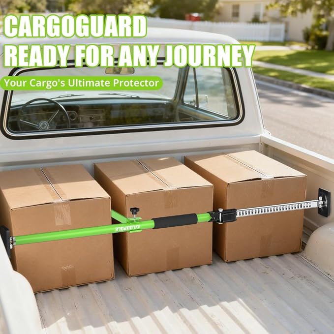 Adjustable Cargo Bars, 43" to 75" Non-Slip Truck Bed Divider, Cargo Bar for Pickup Truck Bed Cargo Bars for SUVs, Trailers, Vans, with Cargo Net Organizer and Divider Bar, 1-Pack