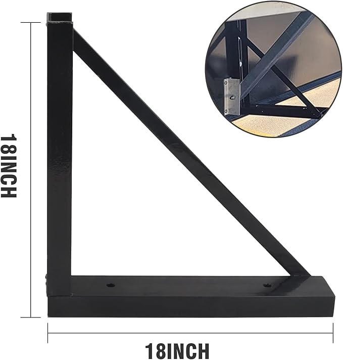 2 PCS 18 x 18 Inch Black Welded Structural Steel Mounting Brackets for Truck Trailer Underbody Tool Boxes with Screws Spacers and Sleeves