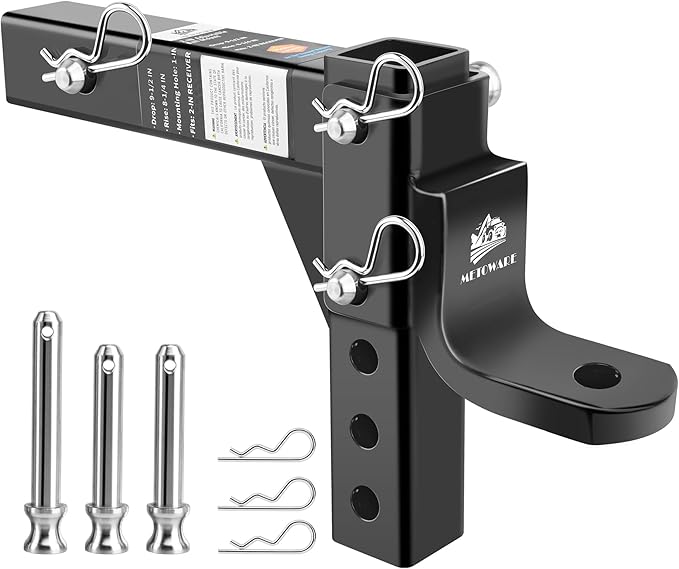 METOWARE Adjustable Trailer Hitch Ball Mount, 9-1/2" Drop and 8-1/4" Rise, Fits 2-Inch Receiver, with 1" Hitch Ball Hole, 6-Position Heavy Duty Tow Hitch with Pins