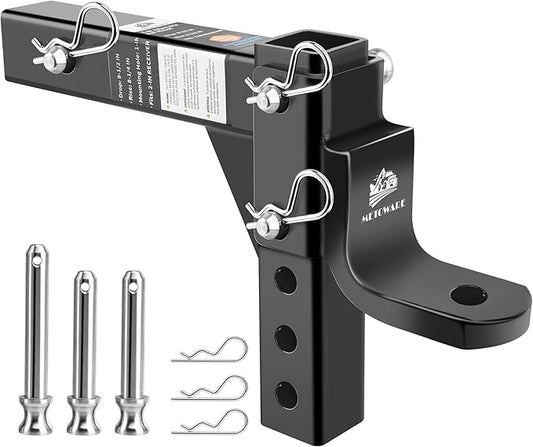METOWARE Adjustable Trailer Hitch Ball Mount, 9-1/2" Drop and 8-1/4" Rise, Fits 2-Inch Receiver, with 1" Hitch Ball Hole, 6-Position Heavy Duty Tow Hitch with Pins