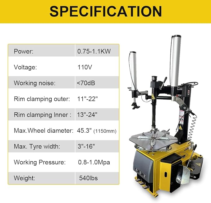 24'' Rim 1.5HP Tire Changer w/Assist Arms and 10''-24'' Rim Tire Balancer Combo and 3HP Oil-Free Air Compressor for Tire Repair and Wheel Balancing Garage Shop Equipment w/ 1 Year Full Warranty