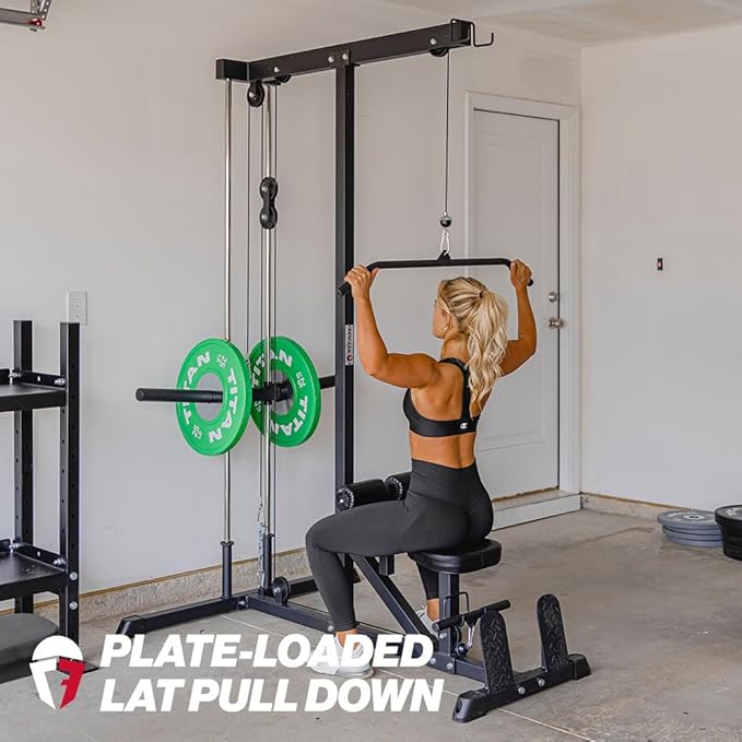 Titan Fitness Plate-Loaded LAT Tower, Rated 400 LB, Specialty Upper Body Machine, LAT Pulldown and Low Row Cable Machine for Home Gym, Shoulder and Back Workout Equipment
