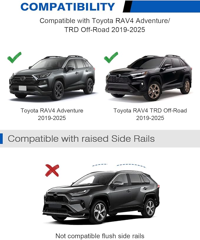 300lbs Lockable Roof Rack Cross Bars Compatible with 2019-2025 RAV4 Adventure/TRD Off-Road, Heavy Duty Aluminum Roof Rails Crossbars Cargo Canoe Black Rooftop Cargo Carrier.