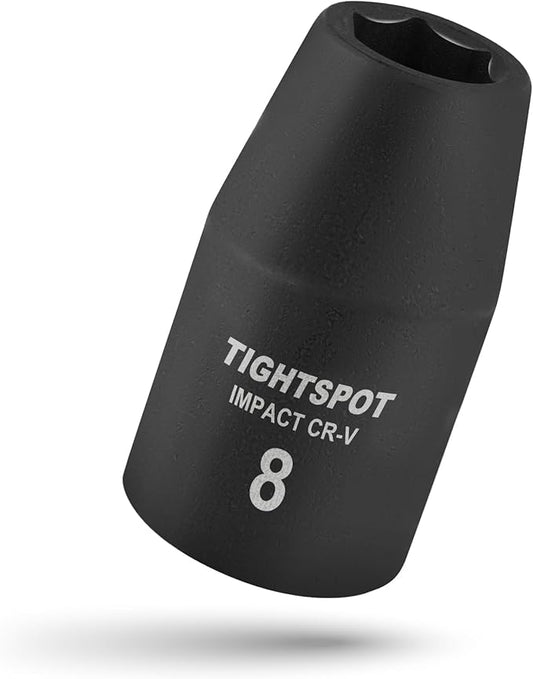 TIGHTSPOT 1/2 Inch Drive - 8mm Shallow Impact Socket with Anti-Rounding 6 Point Design, Heat-Treated CRV Steel, Metric