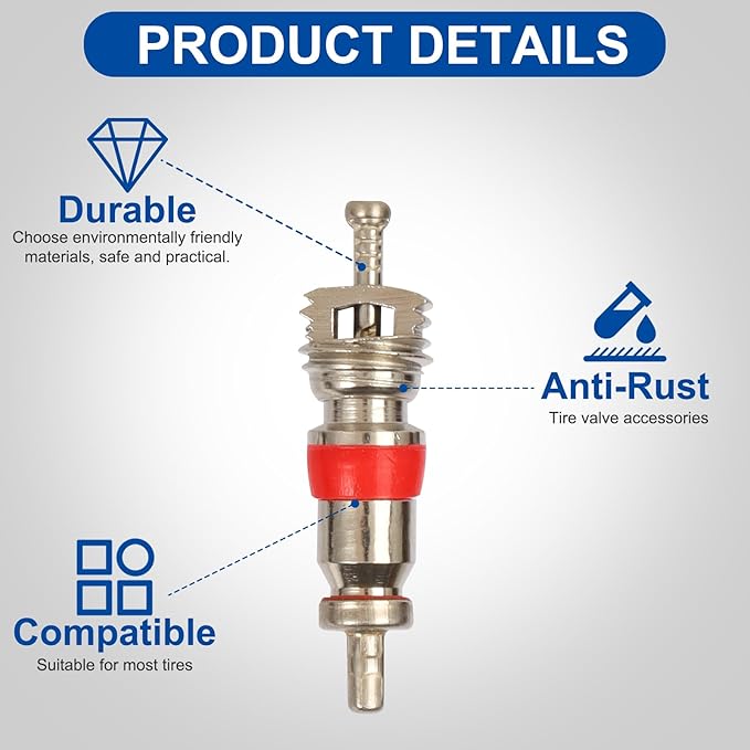 9002/TRC1 Nickel Plated Brass Tire Valve Core for Most Automotive, RV, ATV, Tire Valve Stems Remover Replacement, Length 0.75'',Dia 0.2'', Pack of 100