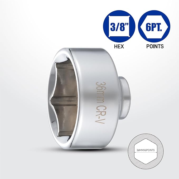 36mm Oil Filter Socket Wrench, Oil Filter Removal Tool for Ford F250, BMW, Mini, Volvo, Audi, VW, Porsche Vehicles Oil Change Kit