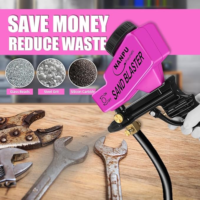 NANPU Light-Duty Air Sandblaster Gun Kit with Siphon & Gravity Feed, Ceramic Nozzle, Metal Body, for Small Project Surface Prep, Paint & Rust Removal, Metal/Wood/Glass Etching, Requires Air Compressor