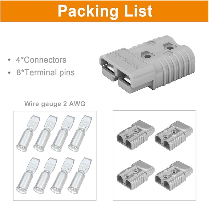 175A Connector Quick Connect Disconnect Genderless Battery Plug Connector 2 AWG for 4 Pack Red Suitable for Car Trailer Motor Winch Forklift